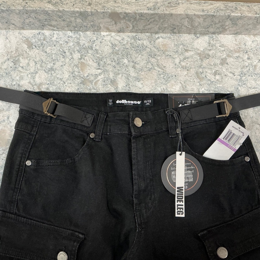 Dollhouse Black Denim Amber Wide Leg Cargo Jeans Women's Size 11/12